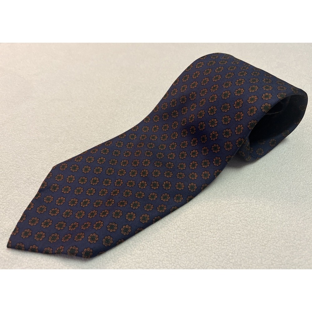 Jos A Bank Mens Navy Blue Floral Medallion Silk Necktie Wide 3.75 Inch Classic